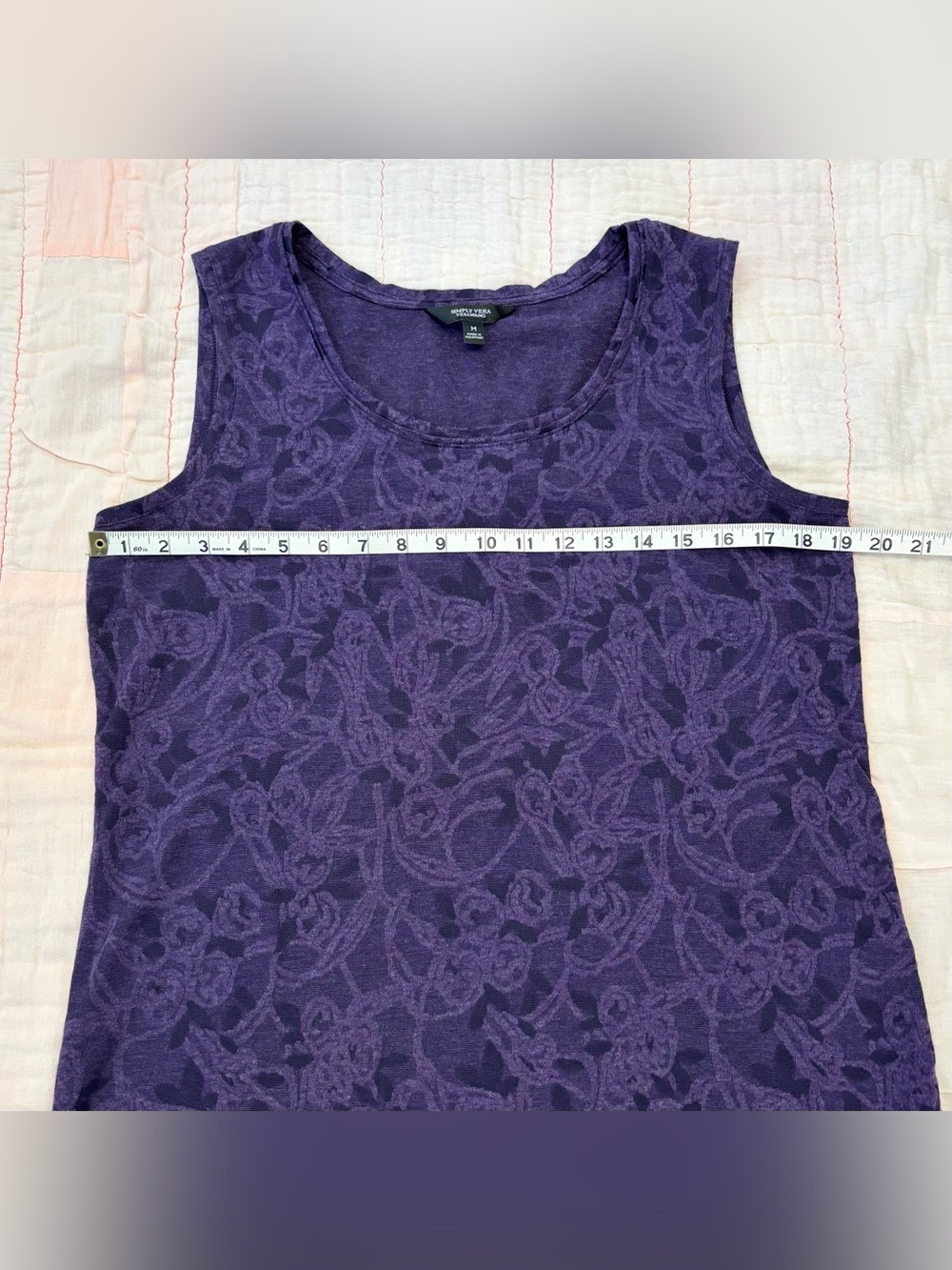 Simply Vera Vera Wang Deep Purple Floral Burnout Tank, Women Sz M, Sleeveless - Picture 5 of 13